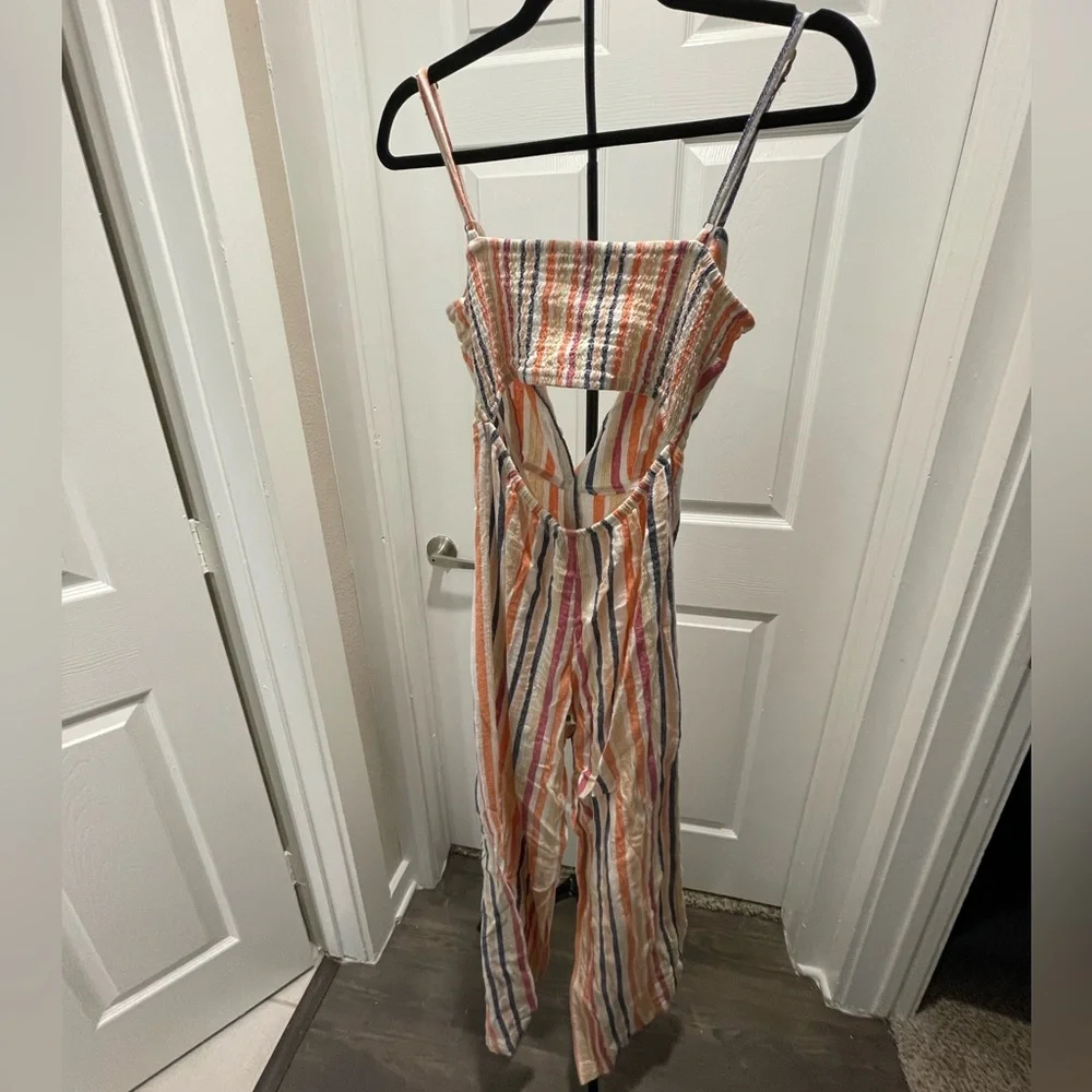 🛑 Forever 21 Vibrant Multicolor Striped Linen-blend Jumpsuit - Picture 5 of 7